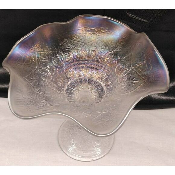 Antique Northwood Hearts and Flowers Iridescent Carnival Pedestal Compote Dish - Picture 3 of 10